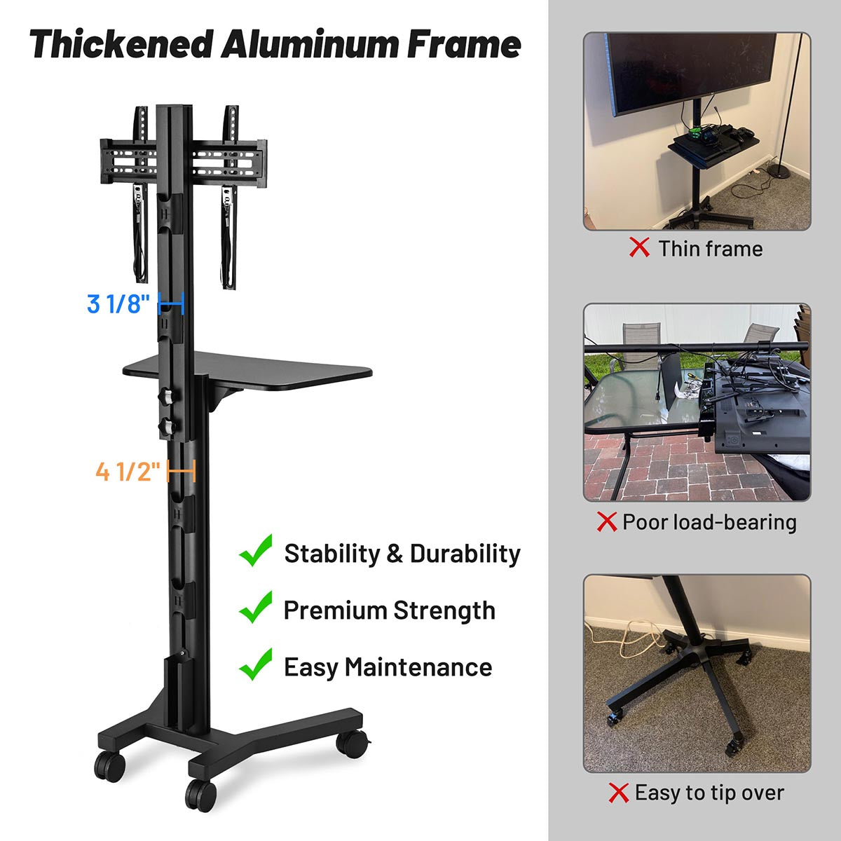 Yescom Mobile TV Stand with Mount for 32-65in Monitors Office Classroom