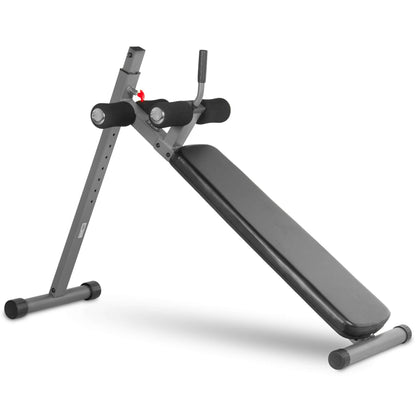 Adjustable decline abdominal sit-up bench with 12 resistance levels and comfortable foam padding.