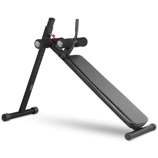 Adjustable decline abdominal sit-up bench with thick padding, solid steel frame, and multiple resistance levels.