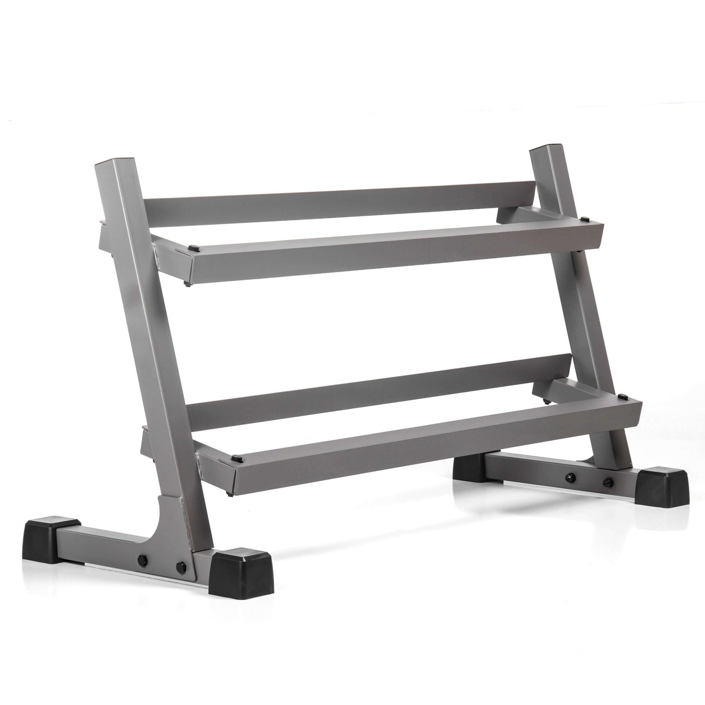 2-tier dumbbell rack with sturdy steel construction and compact design, optimized for gym space and aesthetics.
