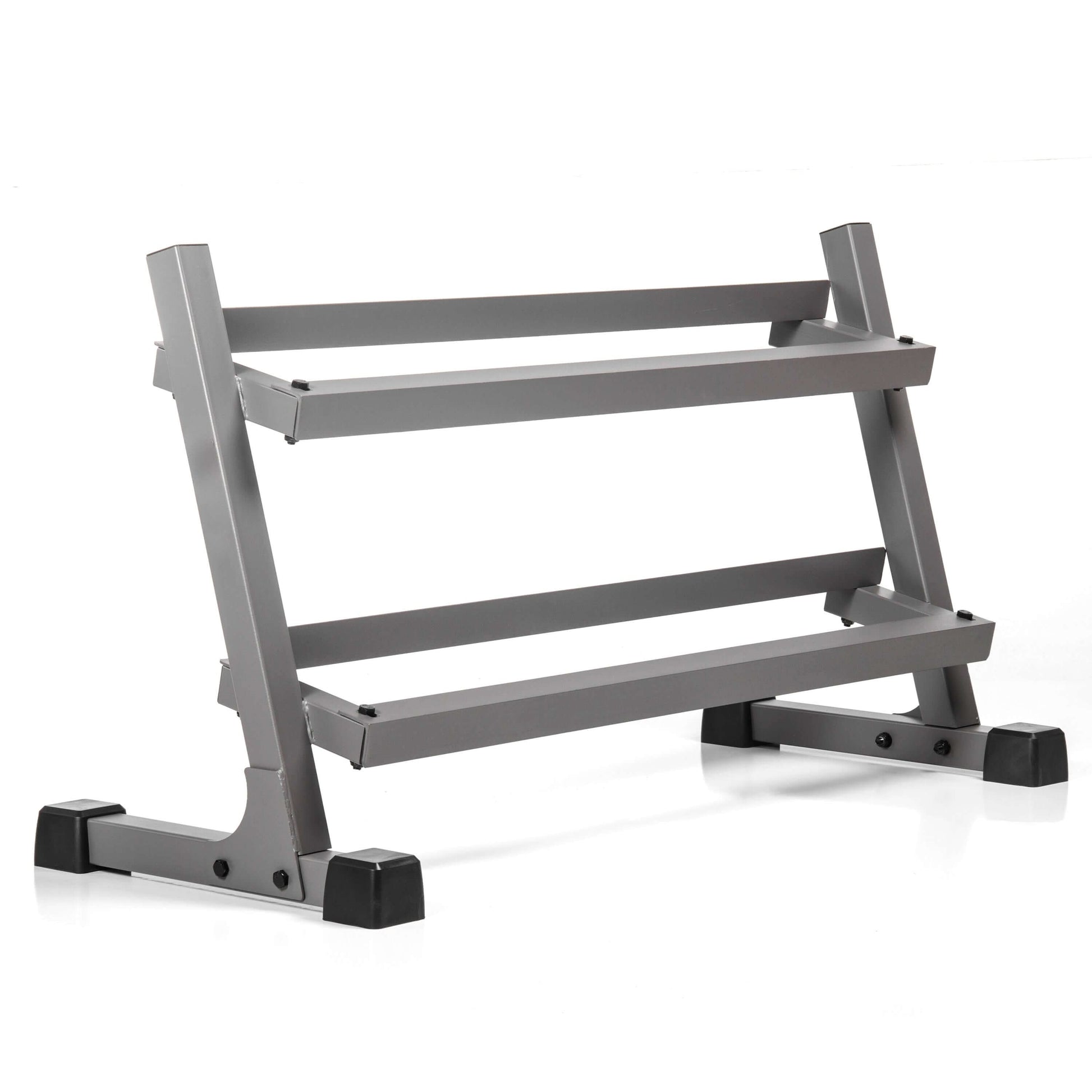 2-tier dumbbell rack with sturdy steel construction and compact design, optimized for gym space and aesthetics.