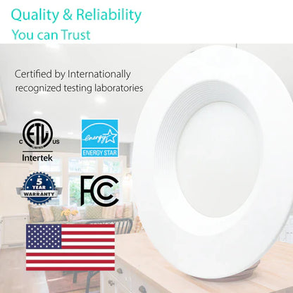 4 Inch LED Recessed Downlight, 10W, Selectable CCT, 750 Lumens, 120 VAC