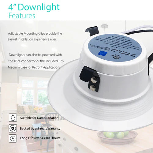 4 Inch LED Recessed Downlight, 10W, Selectable CCT, 750 Lumens, 120 VAC