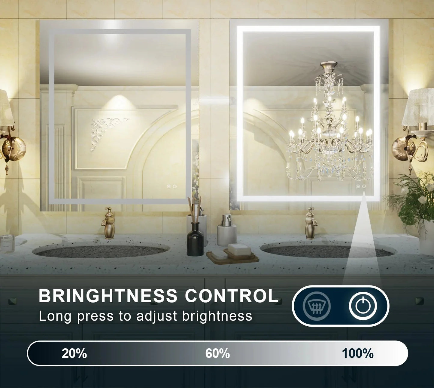 3-Color Dimmable Frontlit LED Bathroom Mirror – ETL Certified - Anti-Fog - Wall-Mounted Vanity