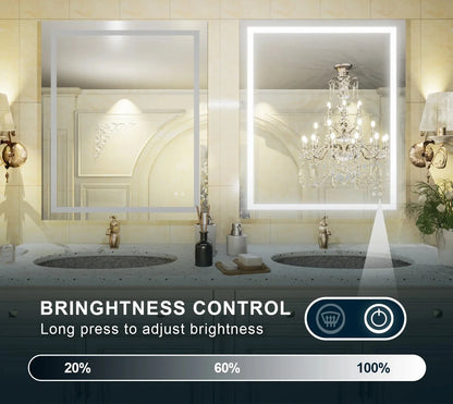 3-Color Dimmable Frontlit LED Bathroom Mirror – ETL Certified - Anti-Fog - Wall-Mounted Vanity