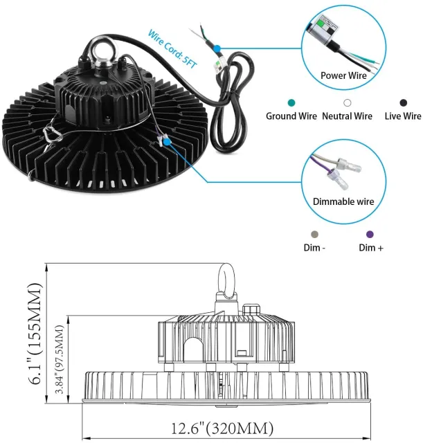 LED UFO High Bay Light, 200W, CCT 5000K, 30000 Lumens, 100-277 VAC