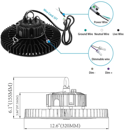 LED UFO High Bay Light, 200W, CCT 5000K, 30000 Lumens, 100-277 VAC