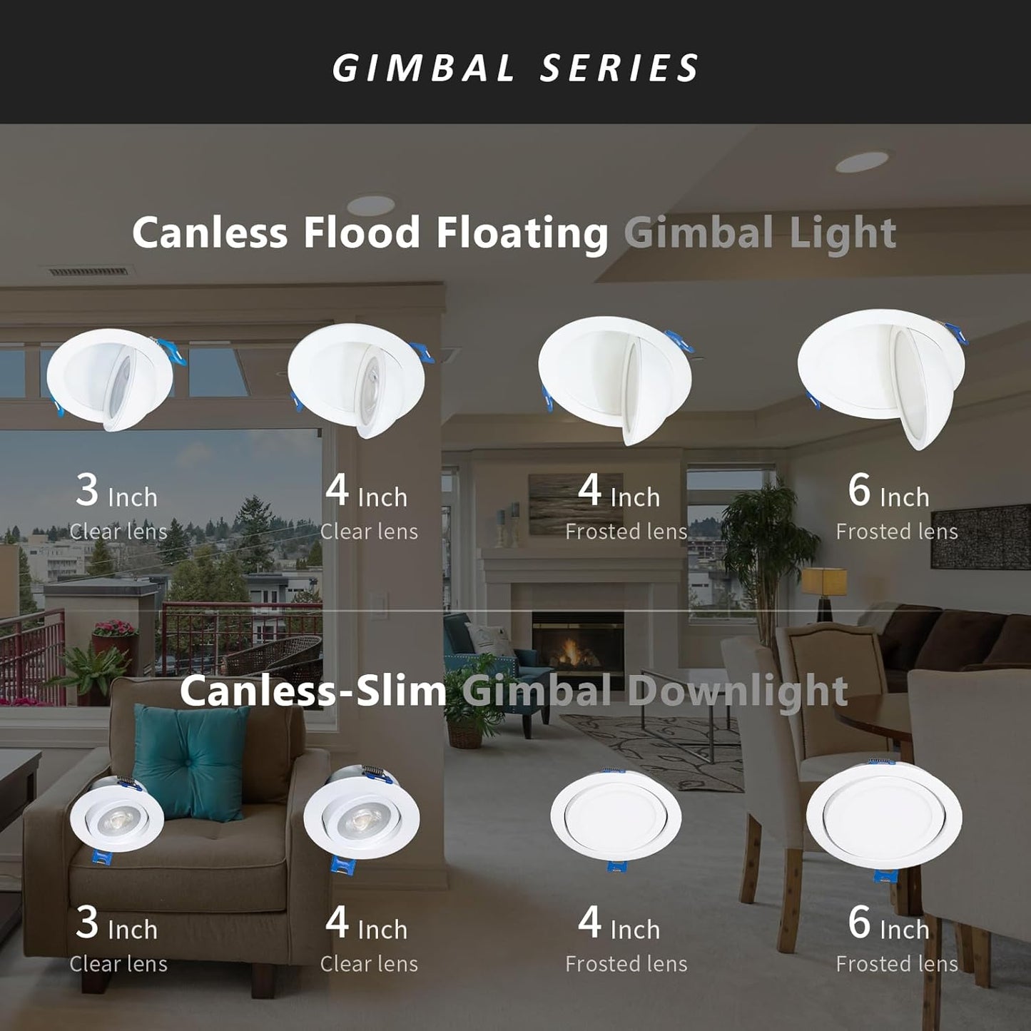 4-Inch Gimbal LED Downlight, 5CCT, 9W, 540LM, Rotatable, CRI 90+, ETL/Energy Star/T24