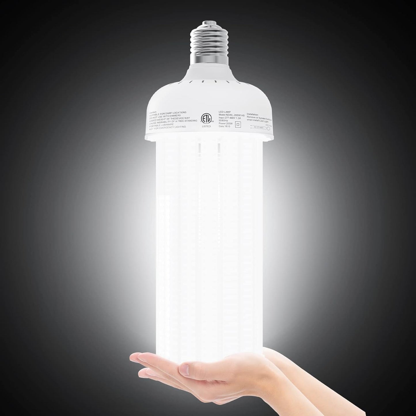 LED Corn Bulb, 250W, 37,500 lumens, 5000K, E39 Mogul Base, 277-480 VAC
