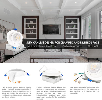 4-Inch Gimbal LED Downlight, 5CCT, 9W, 540LM, ETL/Energy Star/T24
