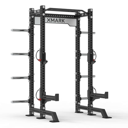 Viper Half Power Rack Package featuring multi-grip bars and bumper plate storage, designed for a versatile workout space.