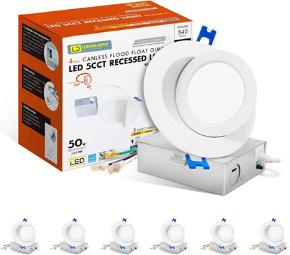 4-Inch Gimbal LED Downlight, 5CCT, 9W, 540LM, Rotatable, CRI 90+, ETL/Energy Star/T24