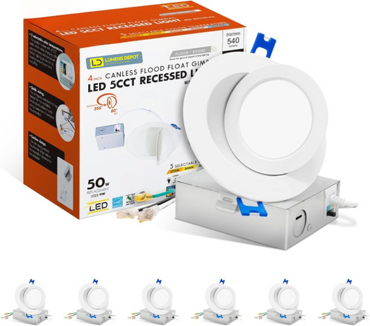 4-Inch Gimbal LED Downlight, 5CCT, 9W, 540LM, Rotatable, CRI 90+, ETL/Energy Star/T24