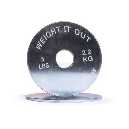 Solid Steel Calibrated Weight Plate Pairs - front view 5 lbs (silver finish)