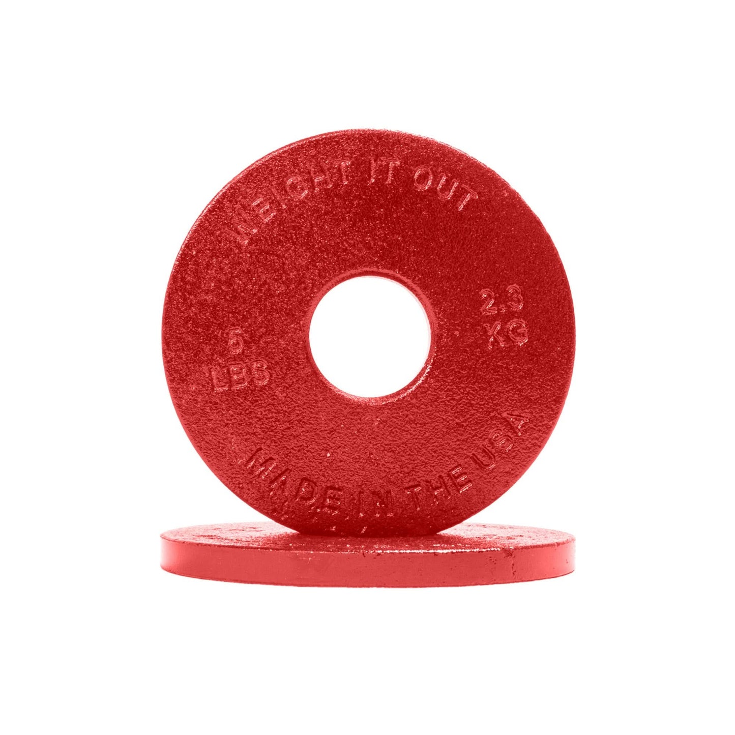 Cast Iron Machined Weight Plate Pairs - front view of 2.3 kg (red finish)