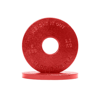 Cast Iron Machined Weight Plate Pairs - front view of 2.3 kg (red finish)