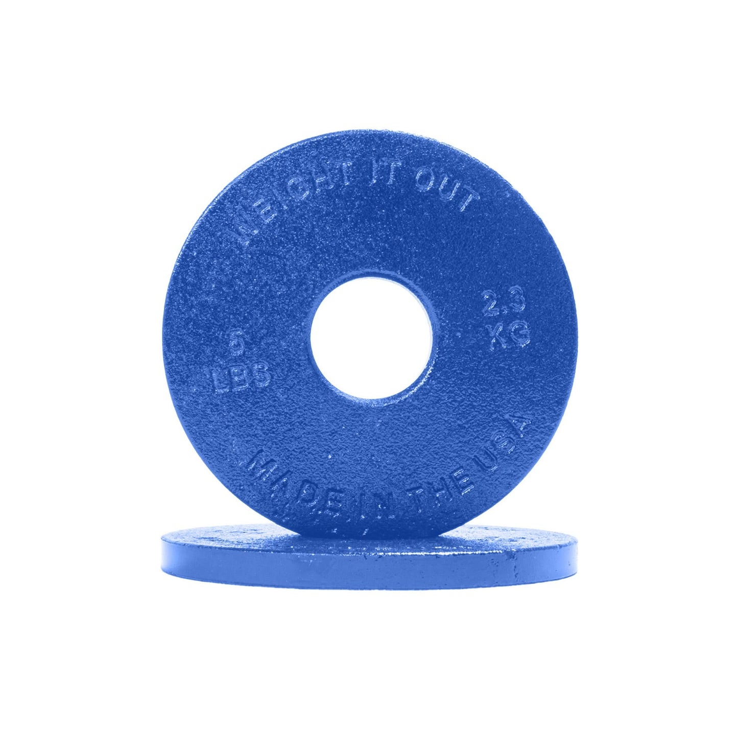 Cast Iron Machined Weight Plate Pairs - front view of 2.3 kg (blue finish)