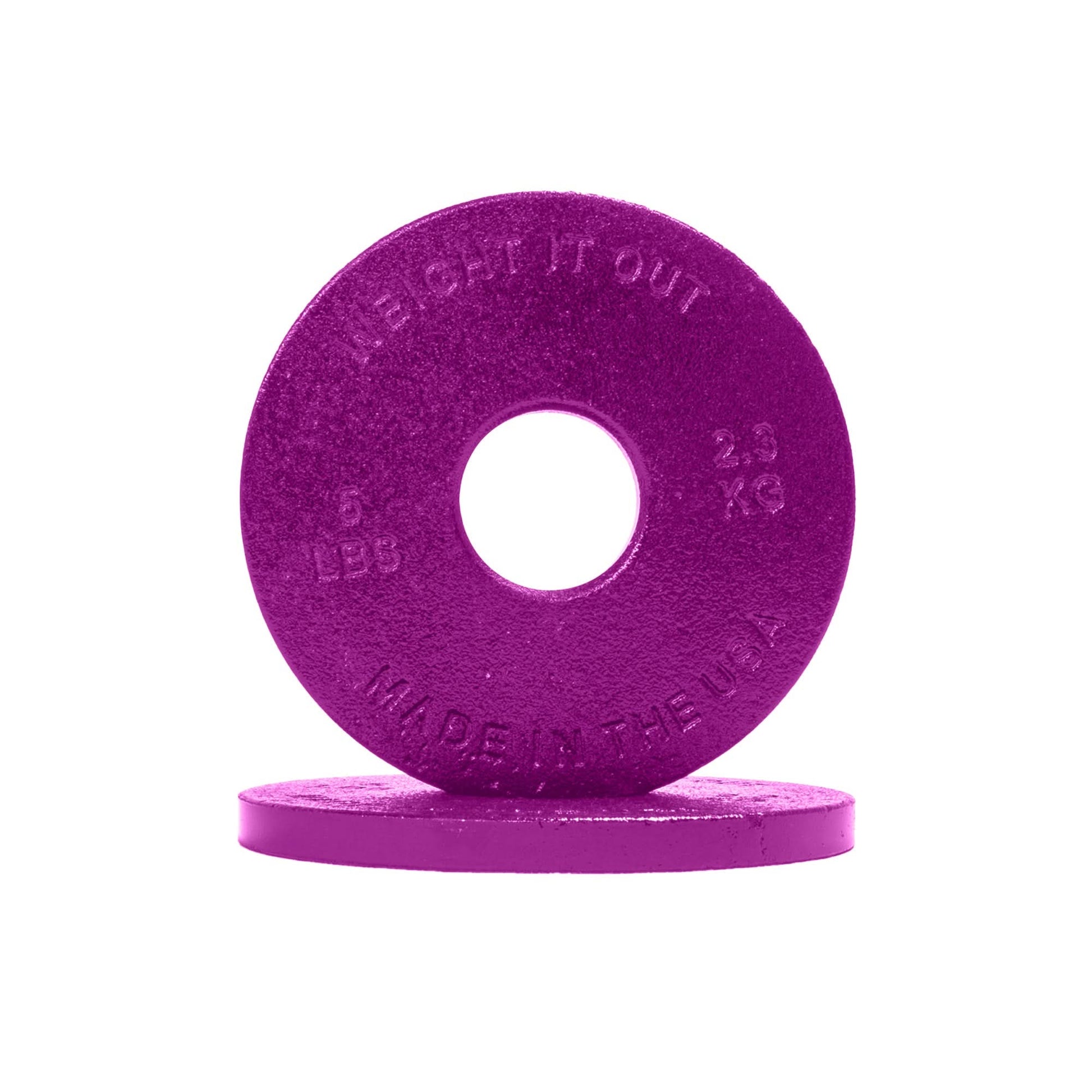 Cast Iron Machined Weight Plate Pairs - front view of 2.3 kg (purple finish)