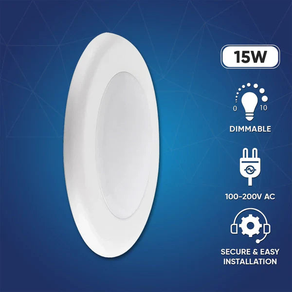 6 Inch Ceiling Light, Surface Mount, 16W, 3000K, 1,050 Lumens, 120 VAC