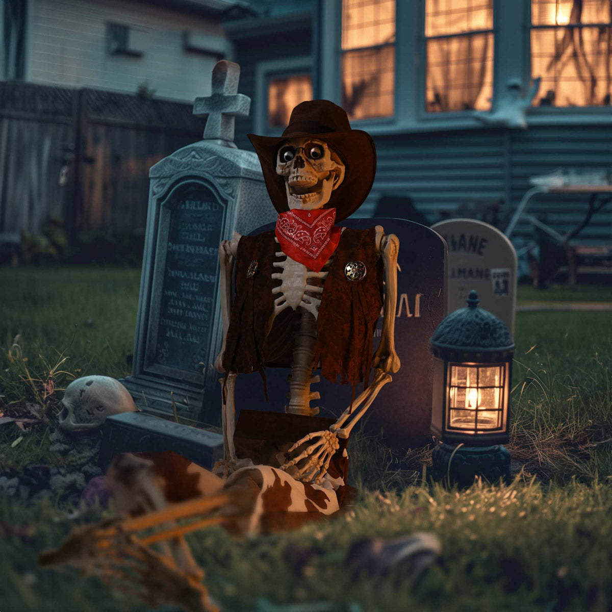 Yescom 5.4ft Skeleton Posable Halloween Decoration with Pirate, Cowboy Costume