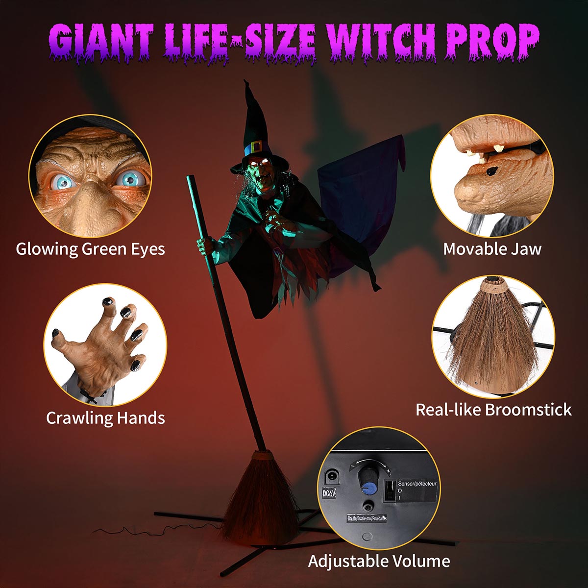Yescom 9ft Halloween Yard Decoration Flying Witch Animatronic