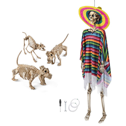 Yescom 5.6Ft Halloween Posable Skeletons & Animal Skeleton Combo