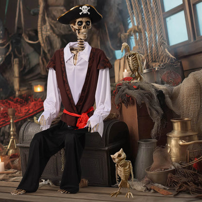 Yescom 5.6Ft Halloween Skeleton Set - Pirate Captain with Vulture & Owl