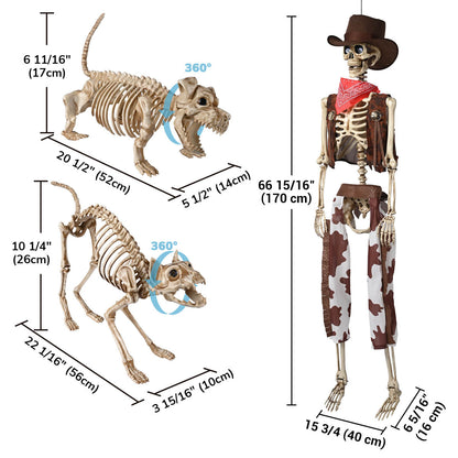 Yescom 5.6Ft Halloween Skeleton Set - Cowboy & Dog