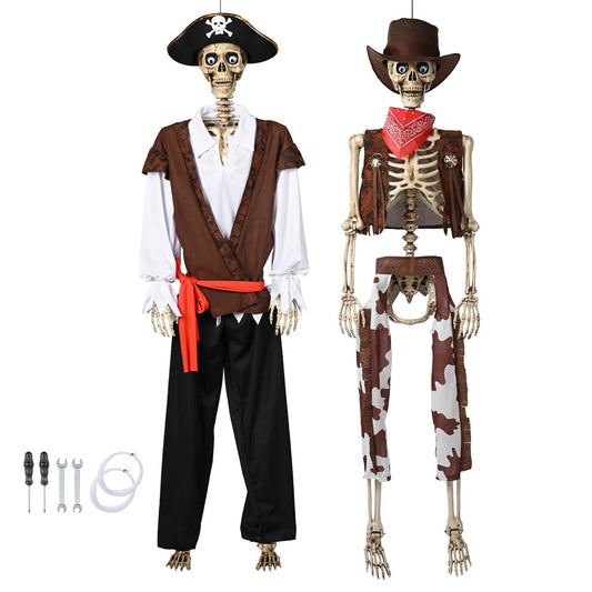 Yescom 5.6Ft Halloween Skeleton Set - Pirate Captain & Cowboy