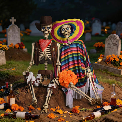 Yescom 5.6Ft Posable Cowboy & Day of the Dead Halloween Skeletons Combo