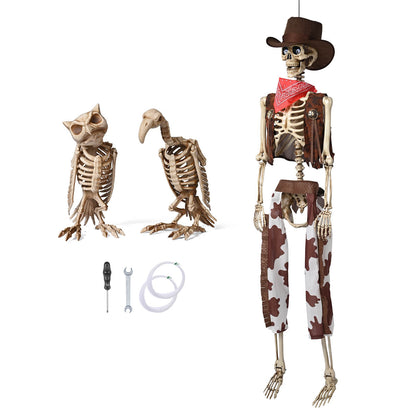 Yescom 5.6Ft Halloween Skeleton Set - Cowboy with Vulture & Owl