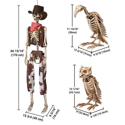 Yescom 5.6Ft Halloween Skeleton Set - Cowboy with Vulture & Owl