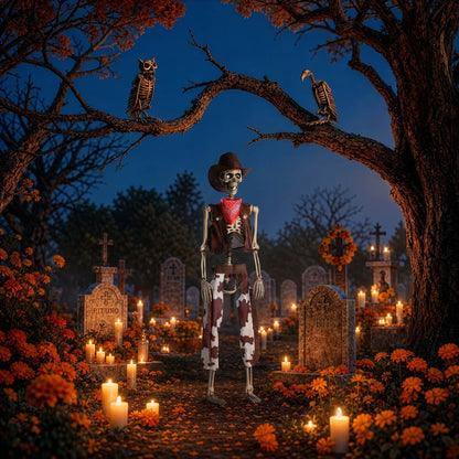 Yescom 5.6Ft Halloween Skeleton Set - Cowboy with Vulture & Owl