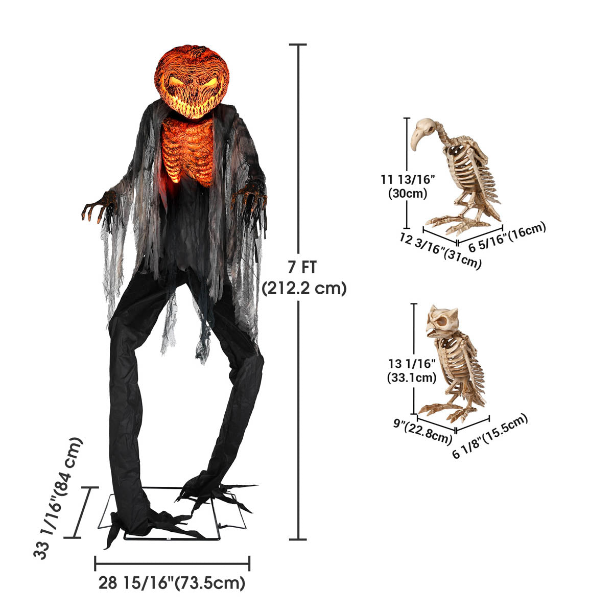 Yescom 7Ft Scary Animated Pumpkin Ghost & Vulture, Owl Skeletons