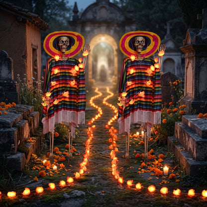 Yescom 5.6Ft Posable Halloween Skeleton with Marigold Fairy Lights