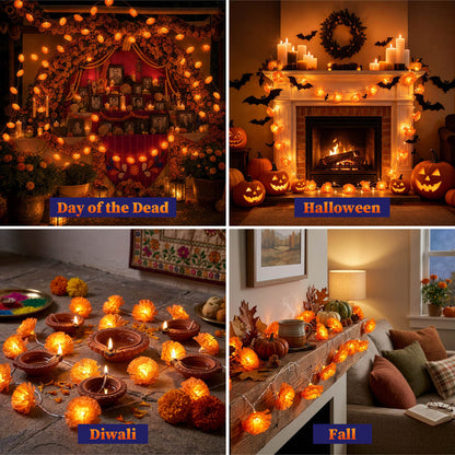 Yescom 2-Pack Marigold String Lights with Magnetic U-Clips, Battery Operated