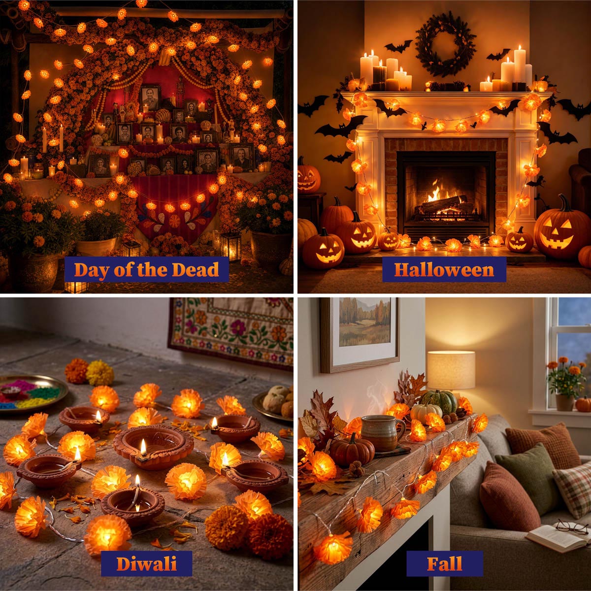 Yescom 2-Pack Marigold String Lights with Magnetic Clips, USB plug-in