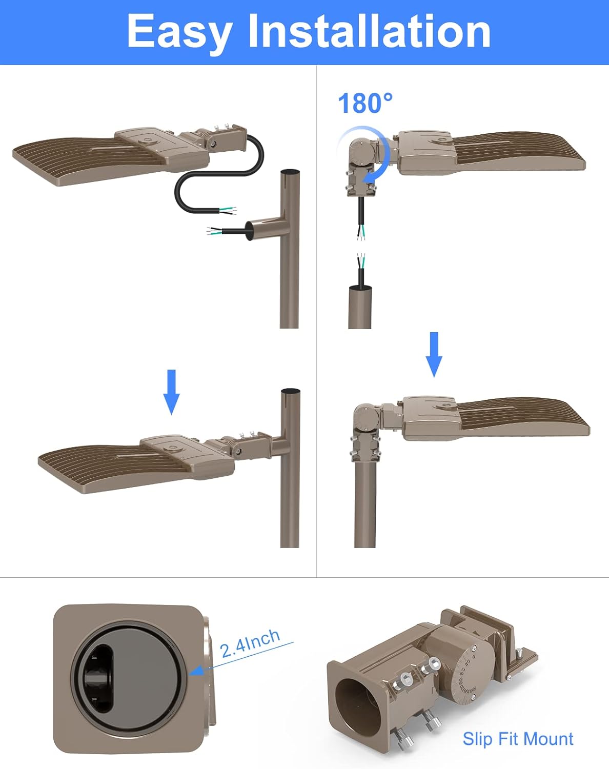 LED Parking Lot Light, 320W, 5000K, 48,000 Lumens, 100-277 VAC, built-in Photocell, Slip-fitter Mount
