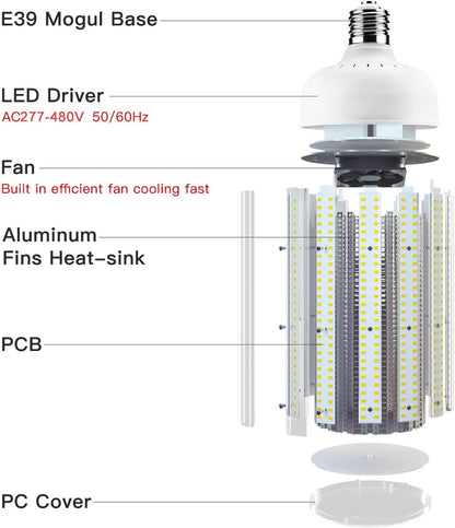 LED Corn Bulb, 120W, 15,600 Lumens, 5000K, E39 Mogul Base, 100-277 VAC