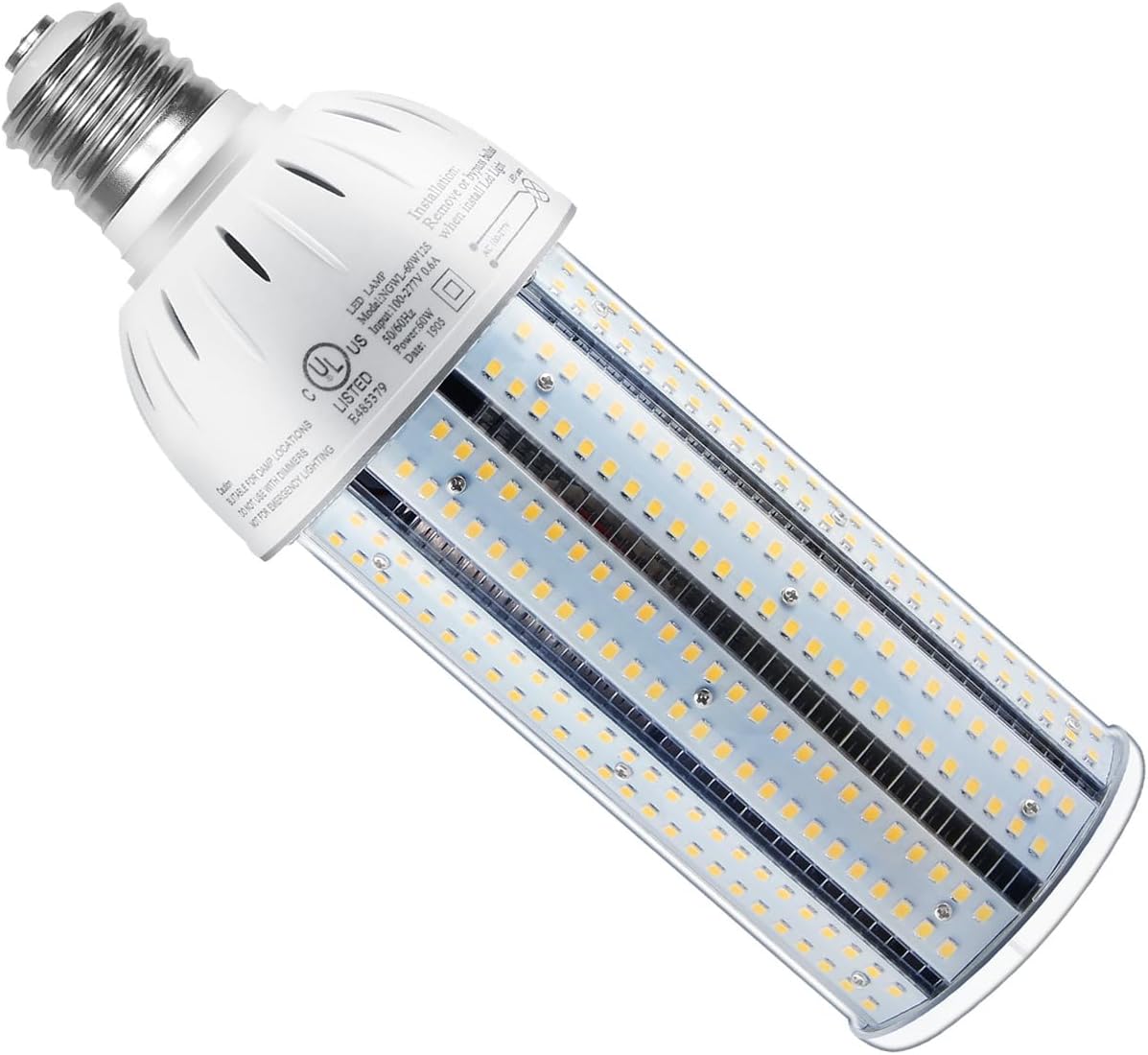 LED Corn Bulb, 60W, 8,100 lumens, 5000K Daylight, E39 Mogul Base, 277-480 VAC