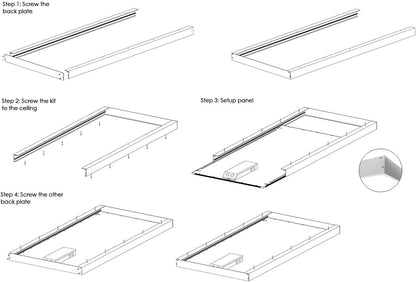Surface Mount Kit for LED Flat Panel Light, 2x4, Aluminum Ceiling Frame (24x48x3.13 inches) for Edge-Lit & Backlit Panels