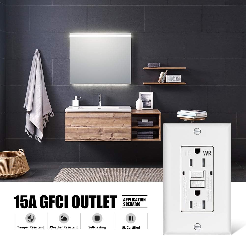 20-Amp 125-Volt Tamper-Resistant Outdoor GFCI Duplex Outlet with Back Wire Clamps, Matte White