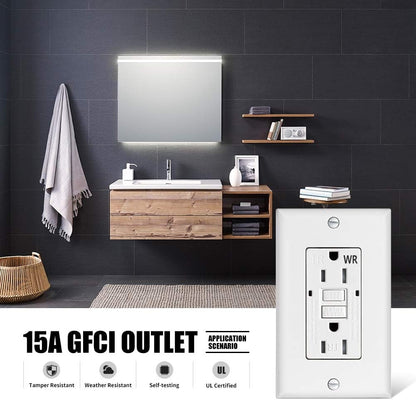 20-Amp 125-Volt Tamper-Resistant Outdoor GFCI Duplex Outlet with Back Wire Clamps, Matte White