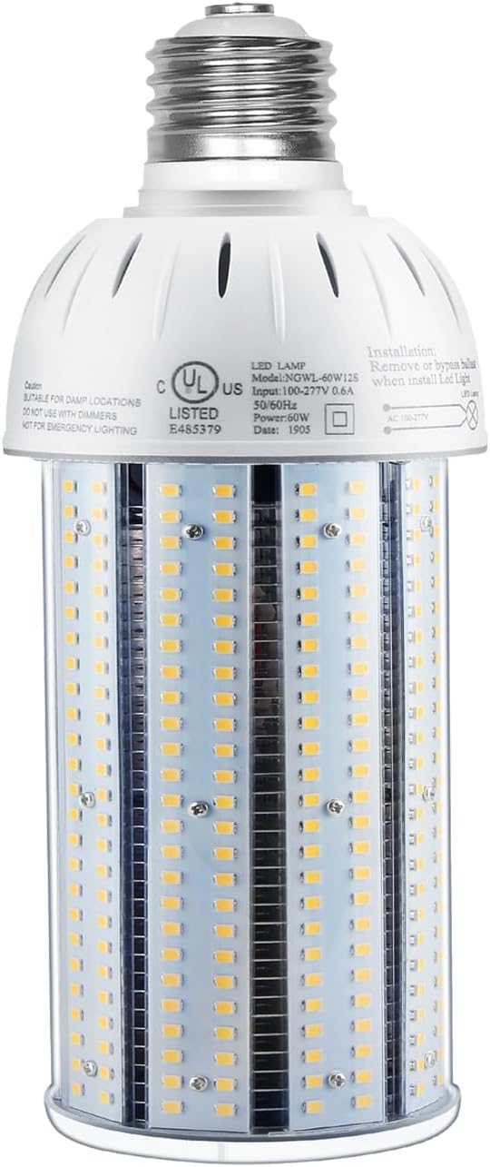 LED Corn Bulb, 60W, 8,100 lumens, 5000K Daylight, E39 Mogul Base, 277-480 VAC