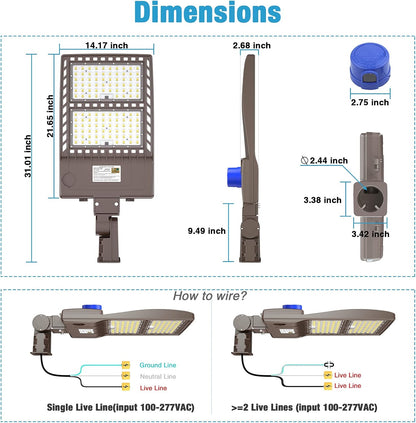 240W LED Parking Lot Light, 5000K, 100-277 VAC, 33600 Lumens, Dusk to Down Photocell Slip Fitter Mount