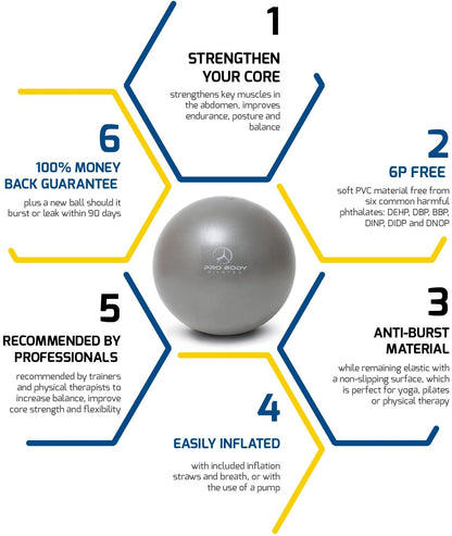 9 Inch Small Exercise Ball for Stability, Barre, Pilates, Yoga, and Balance (with Pump)
