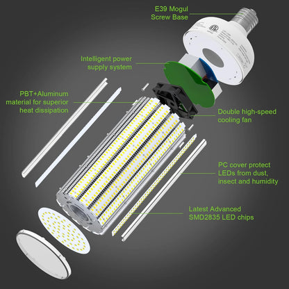 LED Corn Bulb, 250W, 37,500 lumens, 5000K, E39 mogul base, 100-277 VAC