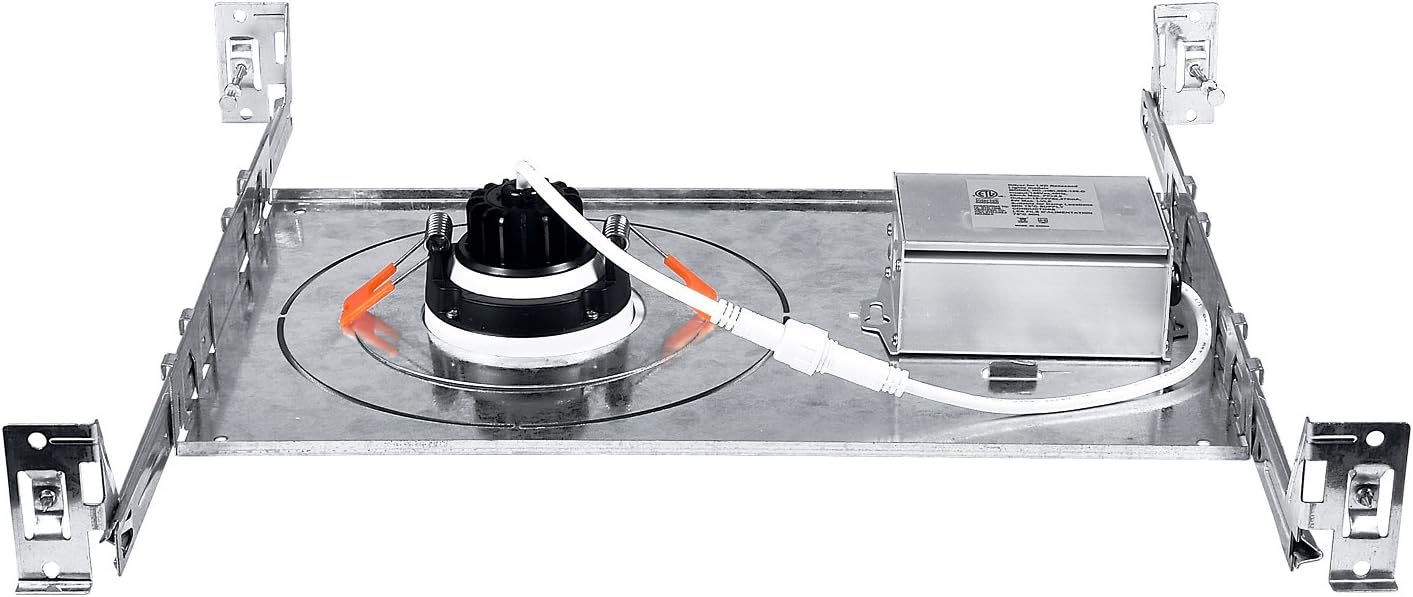 New Construction Mounting Plate for LED Recessed Lighting Kits, Adjustable Hanger Bars, Round Hole (2-3-4-6 Inch) Compatibility, Shallow Housing Support