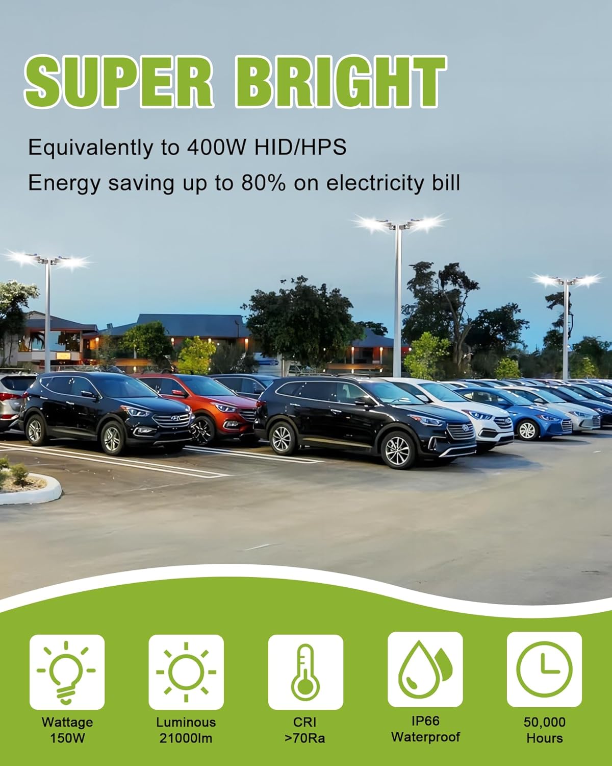 LED Parking Lot Light, 320W, 5000K, 48,000 Lumens, 100-277 VAC, built-in Photocell, Slip-fitter Mount