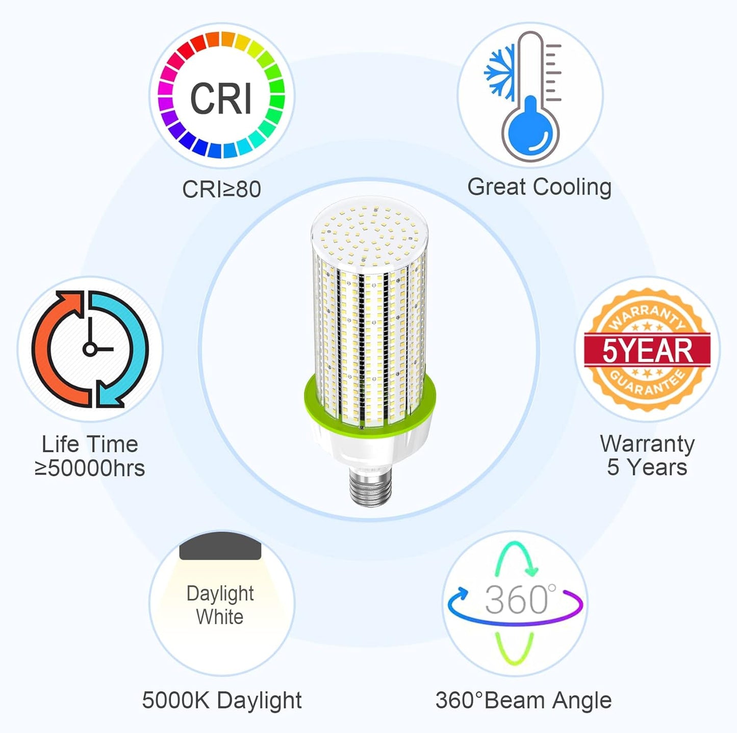 LED Corn Bulb, 80W, 12,000 lumens, 5000K, E39 Base, 277-480 VAC